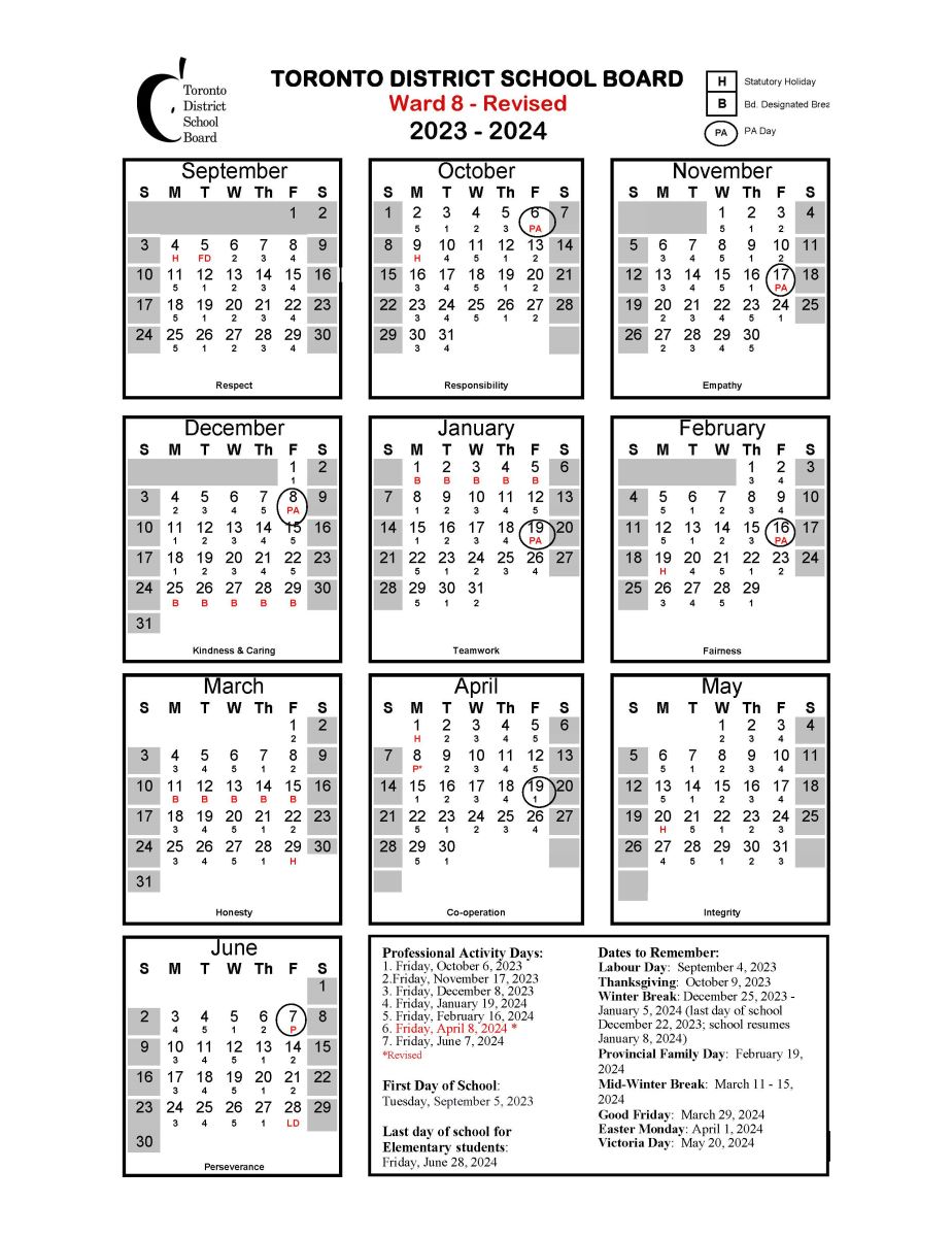 Ward 8 REVISED Calendar