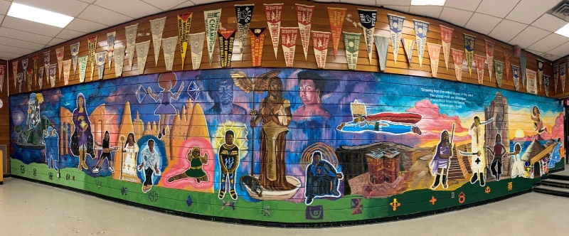 The completed mural in the Robert Service Senior PS cafeteria created by students in the school’s Black Student Alliance.