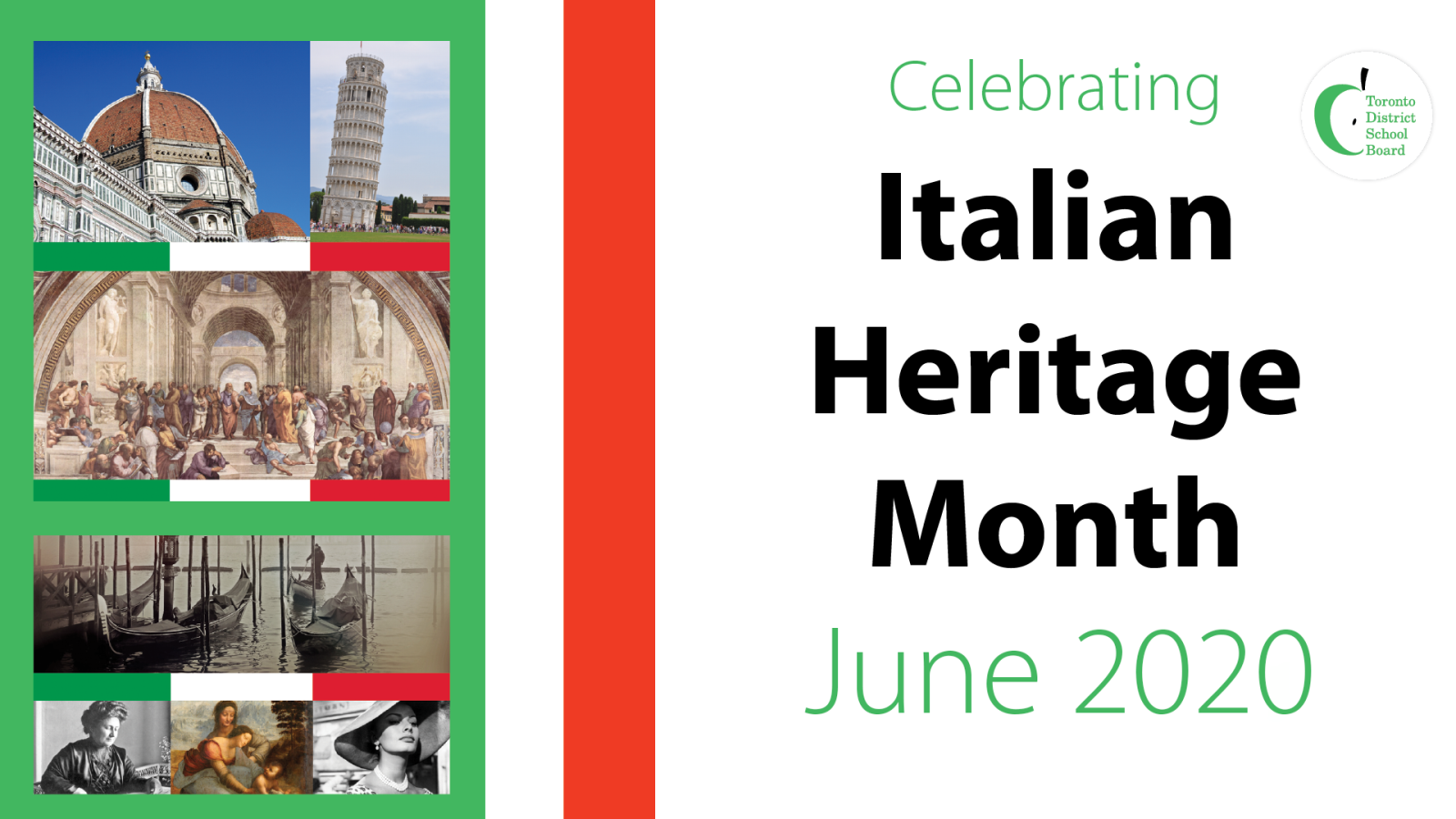 Poster recognizing Italian Heritage Month in the TDSB.